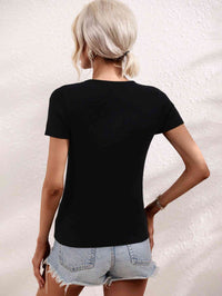 Womens Casual Shirt Cutout Round Neck Short Sleeve Knit Top