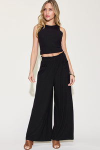 KESLEY Matching Fashion Set Women's  Ribbed Tank and Wide Leg Pants Set Petite and Plus Size Fashion