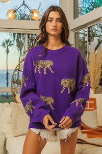 Womens Fashion Tiger Pattern Long Sleeve Sweater