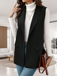 Womens Black Short Sleeve Blazer,  Pocketed Open Front Vest Coat