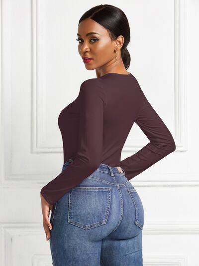 Round Neck Long Sleeve Womens Top Bodysuit