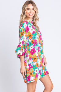 KESLEY Floral Round Neck Lantern Sleeve Mini Dress Petite and Plus Size Dresses and Fashion