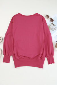 Fashion Sweater Slit Exposed Seam Round Neck Sweatshirt