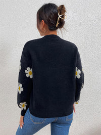 Flower Round Neck Latern Sleeve Sweater