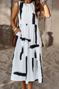 Womens Casual Holiday Vacation Dress Printed Sleeveless Midi Dress with Pocket Maxi dress