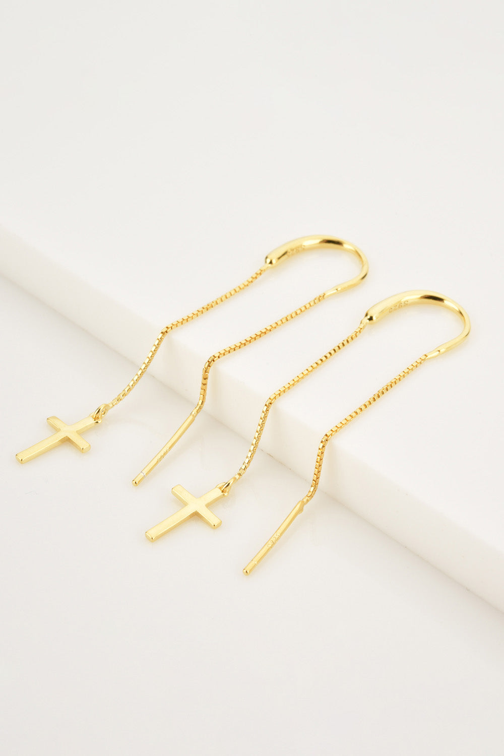 Cross Dangle Earrings 925 Sterling Silver Threader Earrings