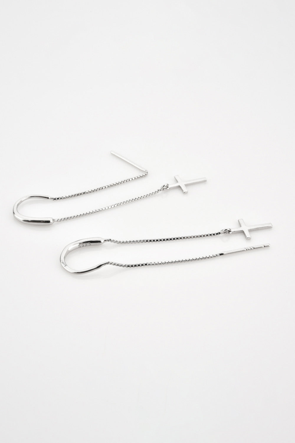 Cross Dangle Earrings 925 Sterling Silver Threader Earrings