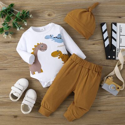 Dinosaur Round Neck Long Sleeve Bodysuit and Pants Set