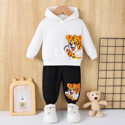 Tiger Long Sleeve Hoodie and Elastic Waist Pants Set Boy Fashion Kids Clothing