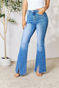 Womens Denim Slit Flare Blue Jeans