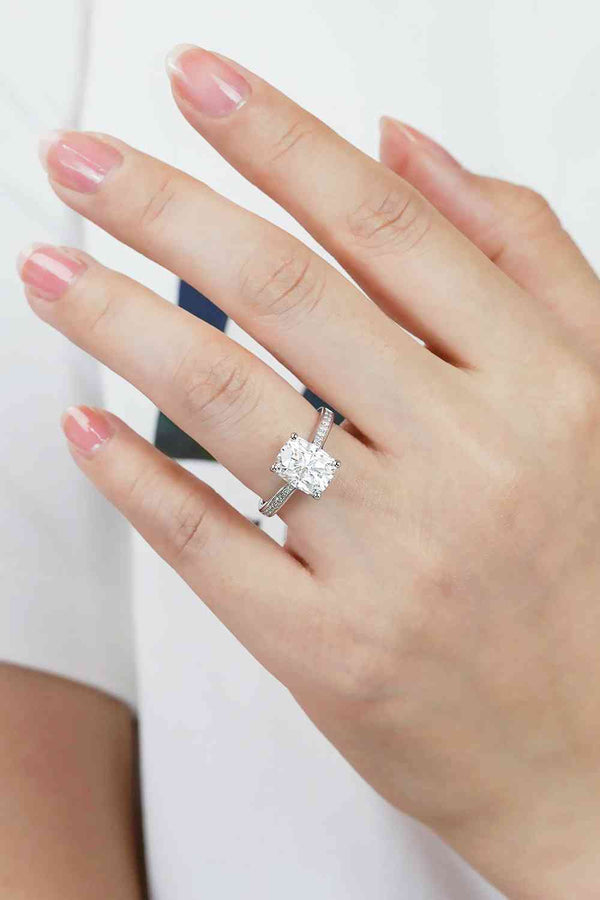 Solitaire Ring, 3 Carat Moissanite Platinum-Plated Side Stone Engagement Ring, Cocktail RIng