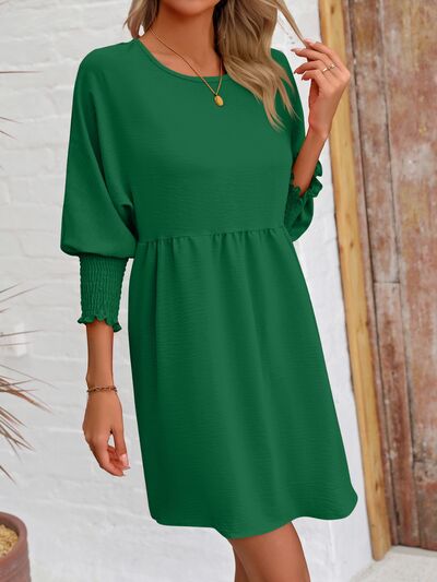 Round Neck Lantern Long Sleeve Casual Mini Dress