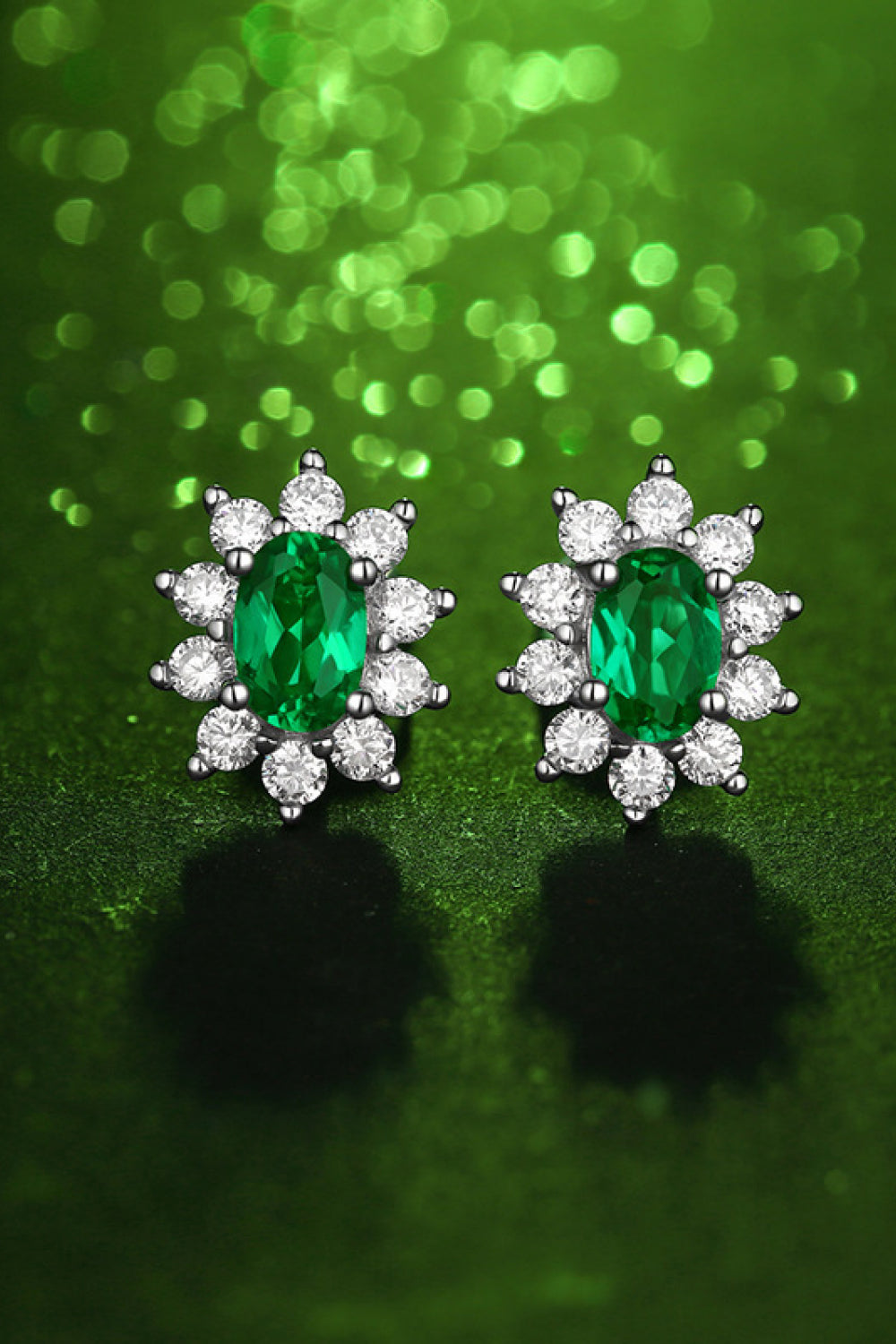 Emerald Stud Earrings 1 Carat Lab-Grown 925 Sterling Silver Luxury Hypoallergenic Womens Jewelry