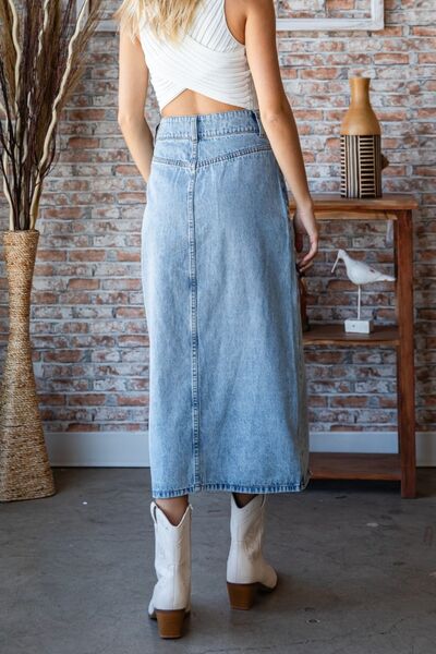 Womens Denim Skirt Veveret Slit Mid Rise Waist Jean Skirt