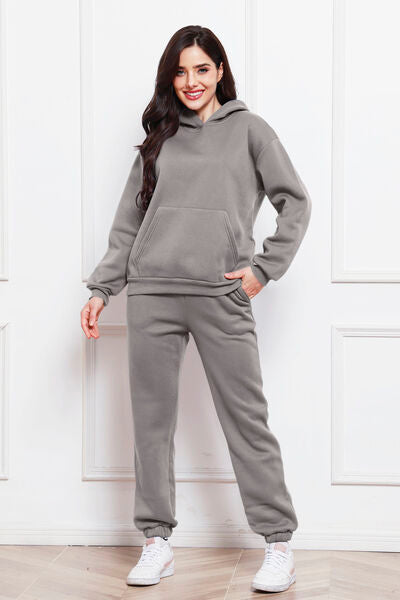 Drop Shoulder Long Sleeve Hoodie and Pants Set, 2 Piece Sweater and Pants Set