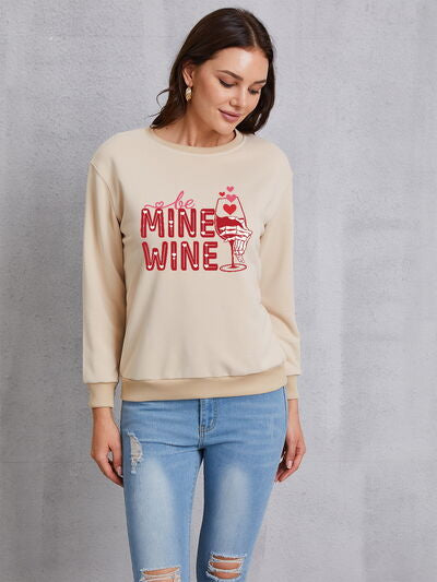 Fashion Sweater BE MINE WINE Round Neck Long Sleeve Sweatshirt Womens Fashion and Gifts