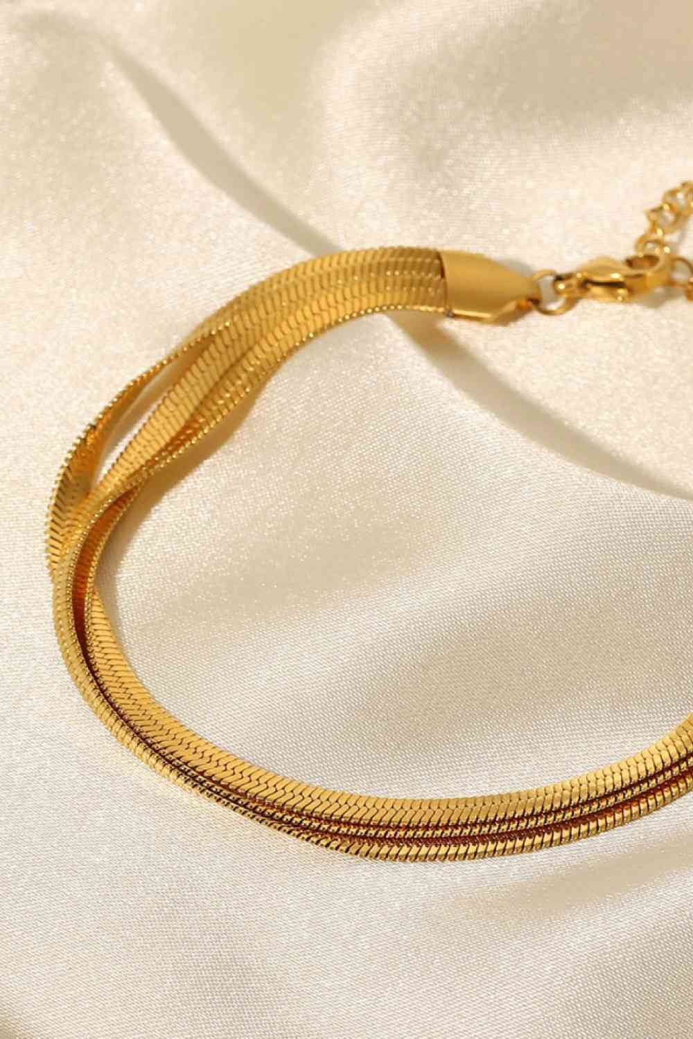 Herringbone Layered Bracelet Triple-Layered Snake Chain Flat Chain 18K Gold Plated Bracelets