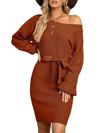 Sweater dress Tie Waist Long Sleeve Mini Dress