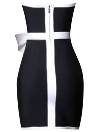 Women's Sexy Strapless Dress Black and White Contrast Sleeveless Bow Detail Mini Dress