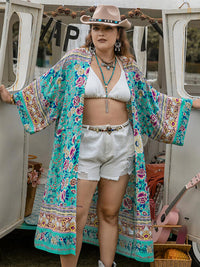 Women’s Boho Plus Size Printed Open Front Longline Cardigan