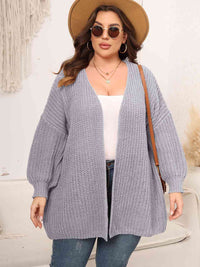 Plus Size Open Front Dropped Shoulder Knit Cardigan Fashion Sweater