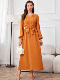 Women's Tie Waist Puff Sleeve Maxi Dress