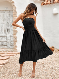 Sleeveless Vacation Dress Frill Trim Strapless Casual Lace Detail Midi Dress