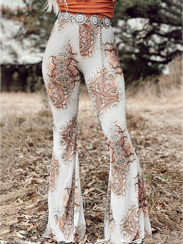 Boho Bell Bottom High Waist Printed Bodyline Flare Pants