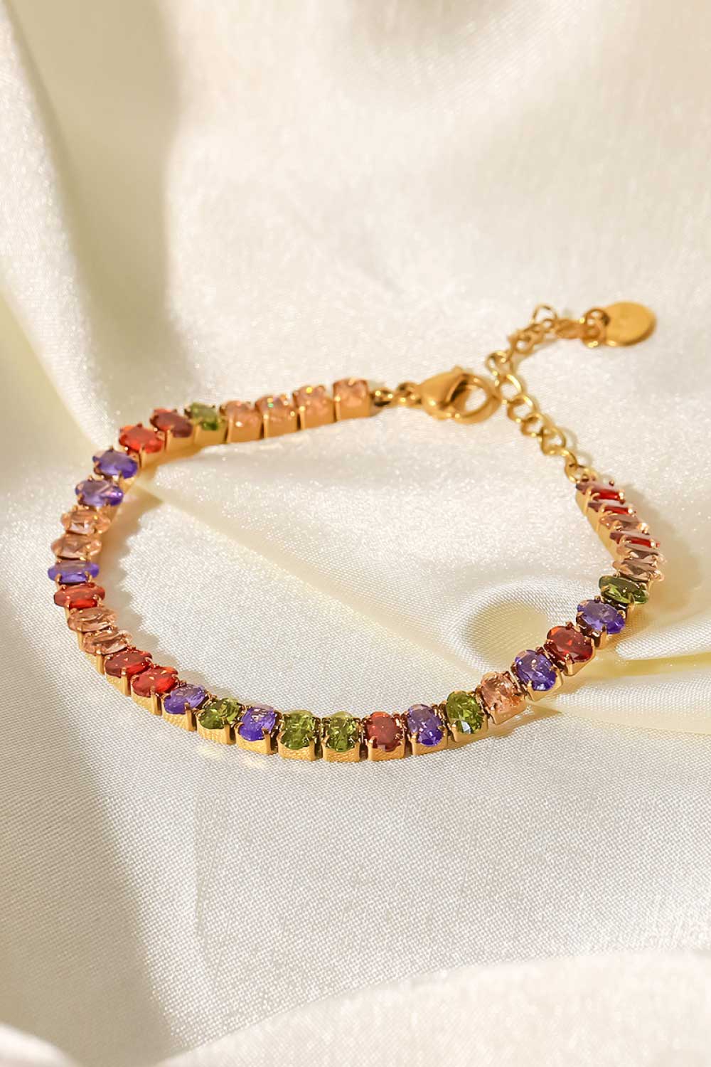 Colorful Bracelet, 18K Gold Plated Multicolored Zircon Bracelet