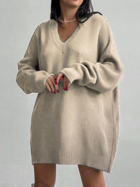 Womens Oversize Sweatshirt V-Neck Dropped Shoulder Sweater Dress