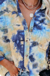 Tie-Dye Button Up Collared Neck Fashion Tie Dye Long Sleeve Shirt