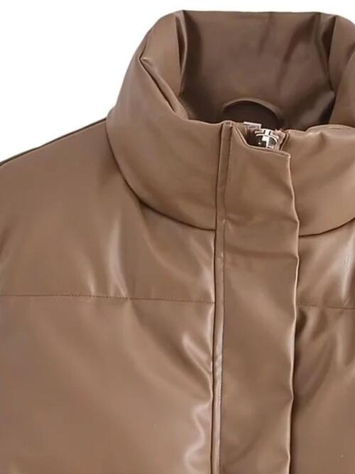 Women's Vest Jacket PU Leather Zip Up Drawstring Fashion Outerwear