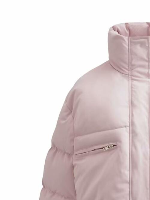 Women's Puffy Coat Snap and Zip Closure Drawstring Cropped Winter Coat Jacket Fashionable