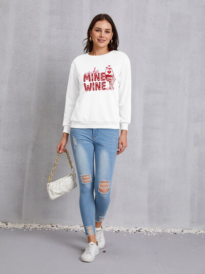 Fashion Sweater BE MINE WINE Round Neck Long Sleeve Sweatshirt Womens Fashion and Gifts