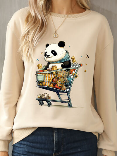 Women's Panda Fashion Sweater Round Neck Dropped Graphic Shoulder Sweatshirt and Gift