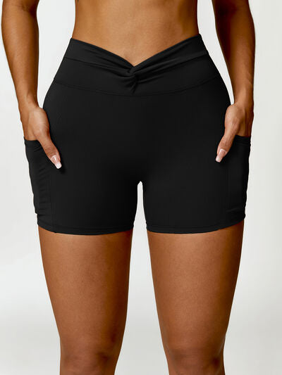 Activewear Sports Shorts with Pockets Sexy Twisted High Waist Nylon