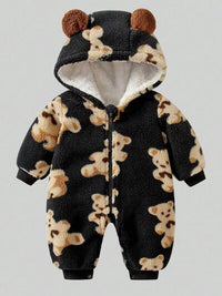 Baby Fuzzy Onesie Bear Zip Up Long Sleeve Hooded Jumpsuit Baby Clothing and gifts