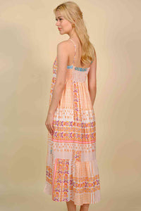 Boho Printed Spaghetti Strap Smocked Midi Dress