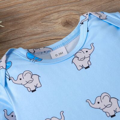 Elephant Print Long Sleeve Bodysuit and Pants Set Babies Fashion Clothing and Gifts