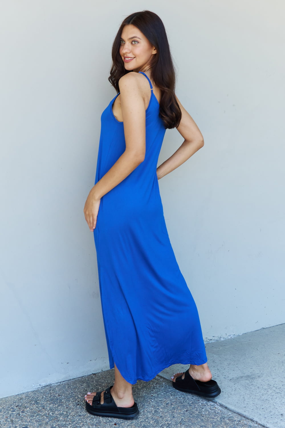 Casual Cami Side Slit Maxi Dress in Royal Blue