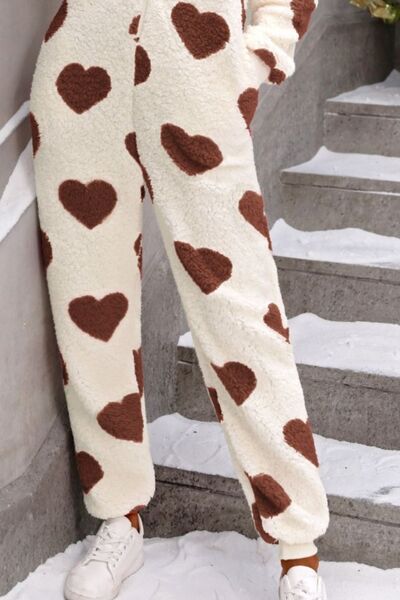 Fuzzy Heart Zip Up Hooded Lounge Pajama Adult Valentines Onesie Jumpsuit Fuzzy Pajamas