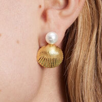 Sea Shell Pearl Earrings 18K Gold-Plated Stainless Steel Fashion Jewelry