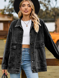 Collared Neck Button Up Denim Jacket - Shacket