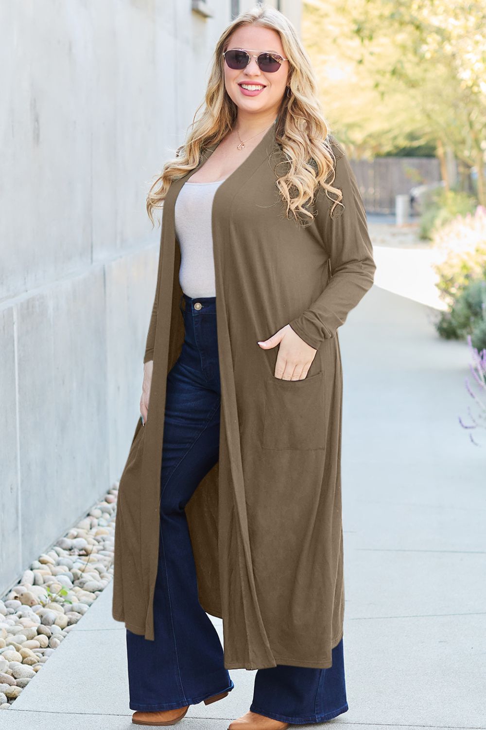 Open Front Sweater Long Sleeve Maxi Cardigan with Pockets Petite and Plus Size Fashion