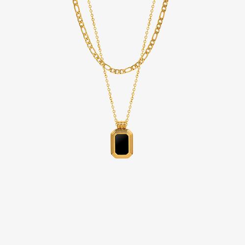 Layered Double Necklace, 18K Gold Plated, Titanium Steel Pendant Necklace