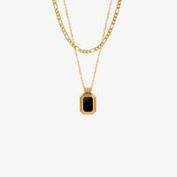 Layered Double Necklace, 18K Gold Plated, Titanium Steel Pendant Necklace