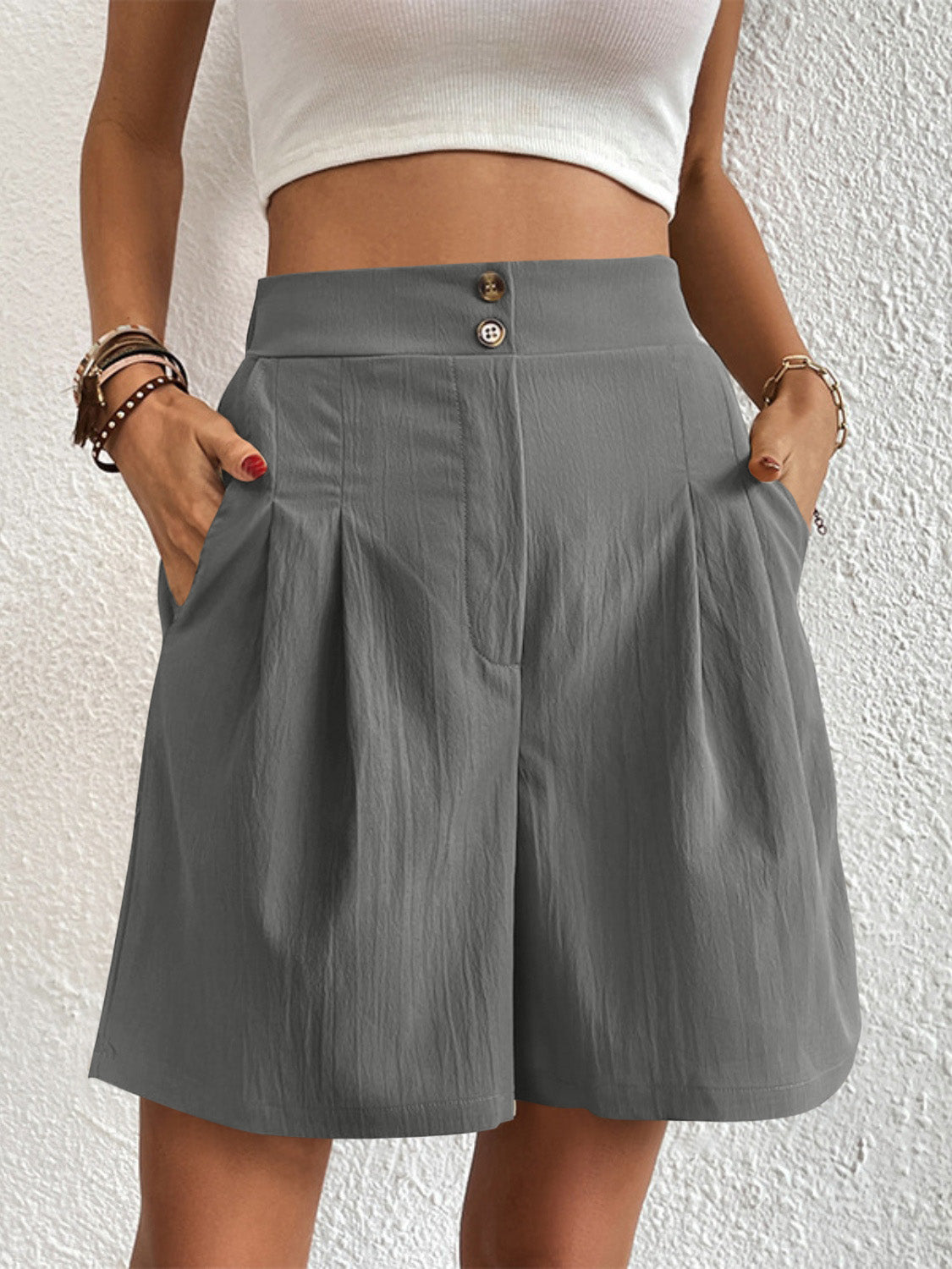 High Waist Shorts with Pockets Women's Bermuda Trouser Jorts Long Short For Ladies