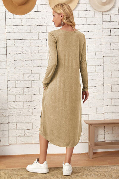 Women's Casual Maxi T-Shirt Dress With Pockets Loungewear Fashion Pocketed Round Neck Long Sleeve Tee Dress