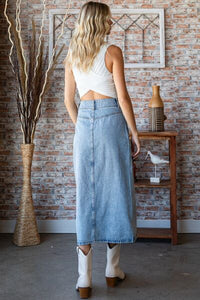 Womens Denim Skirt Veveret Slit Mid Rise Waist Jean Skirt