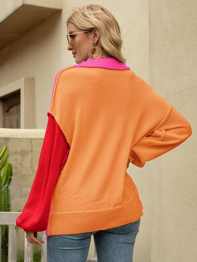 Color Block Dropped Shoulder Fashion Sweater Womens Fashion